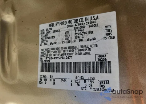 2002 Ford Ranger Super Cab z USA, uszkodzony, nr VIN 1FTYR44V92PB42671